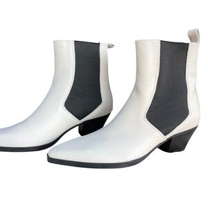 ZARA white heeled white comboy ankle boots with elastic panels Size 37